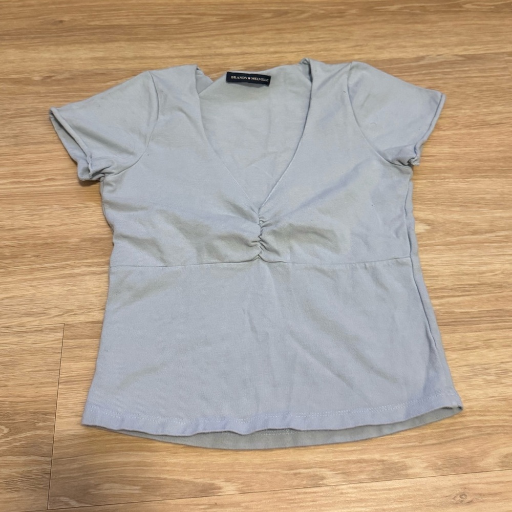 Brandy Melville Soft Blue Ruched Tee